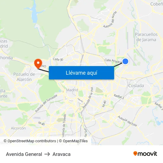 Avenida General to Aravaca map