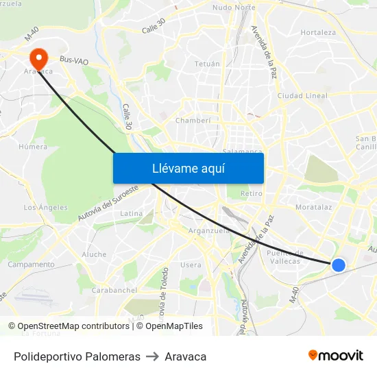 Polideportivo Palomeras to Aravaca map