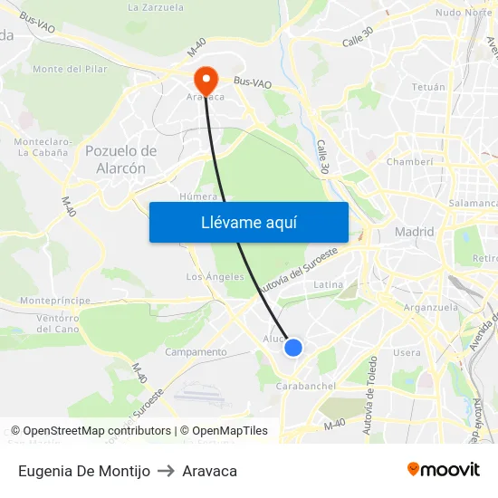 Eugenia De Montijo to Aravaca map