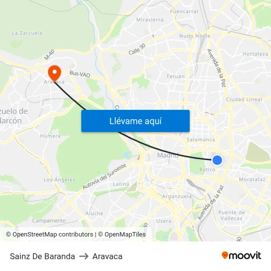 Sainz De Baranda to Aravaca map