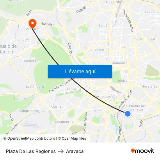 Plaza De Las Regiones to Aravaca map