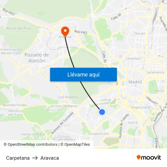 Carpetana to Aravaca map