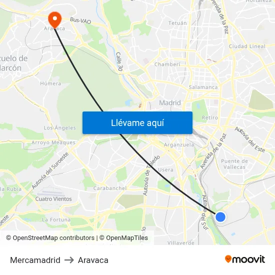 Mercamadrid to Aravaca map