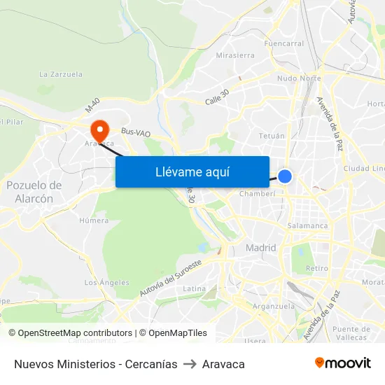 Nuevos Ministerios - Cercanías to Aravaca map