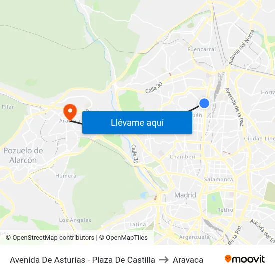 Avenida De Asturias - Plaza De Castilla to Aravaca map