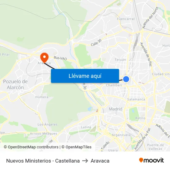 Nuevos Ministerios - Castellana to Aravaca map