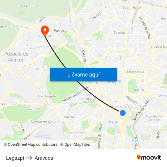 Legazpi to Aravaca map