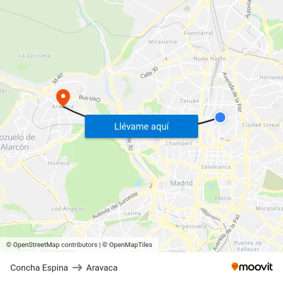 Concha Espina to Aravaca map