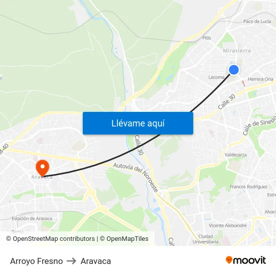 Arroyo Fresno to Aravaca map