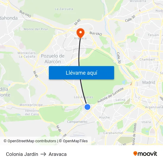 Colonia Jardín to Aravaca map