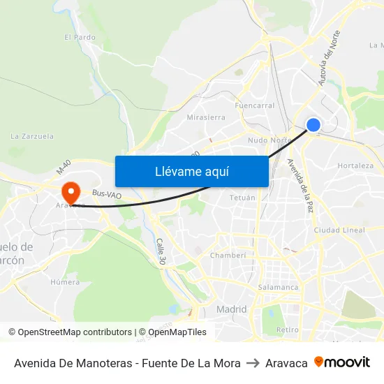 Avenida De Manoteras - Fuente De La Mora to Aravaca map