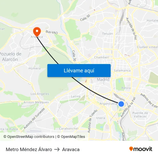 Metro Méndez Álvaro to Aravaca map