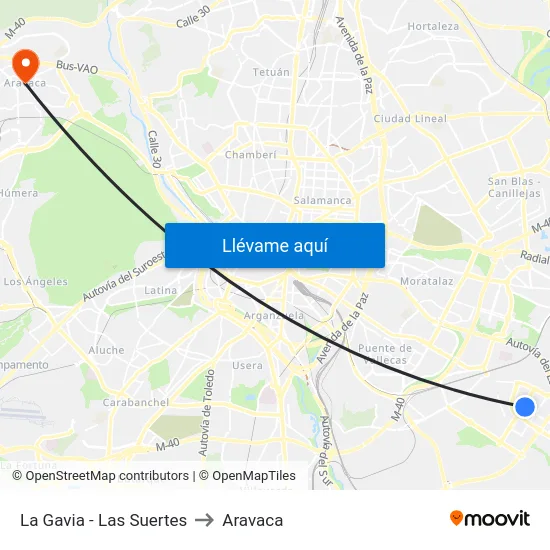 La Gavia - Las Suertes to Aravaca map
