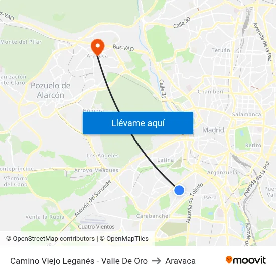Camino Viejo Leganés - Valle De Oro to Aravaca map