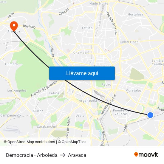 Democracia - Arboleda to Aravaca map