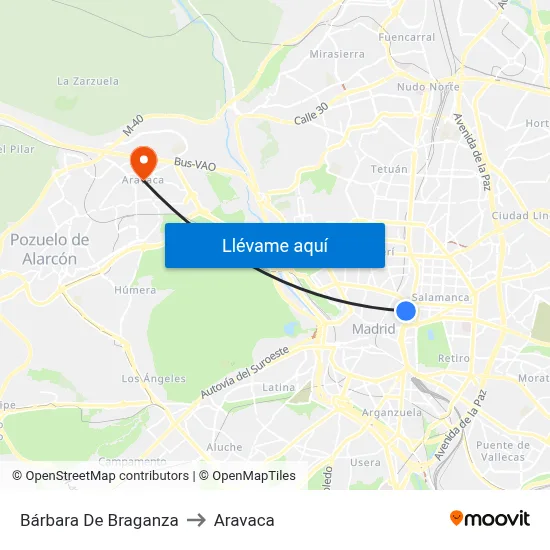 Bárbara De Braganza to Aravaca map