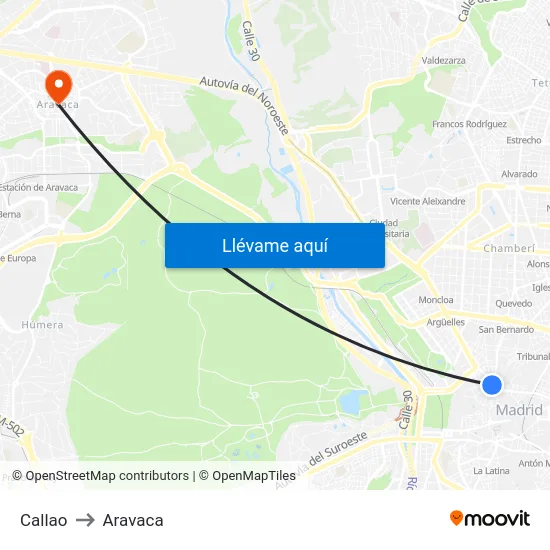 Callao to Aravaca map