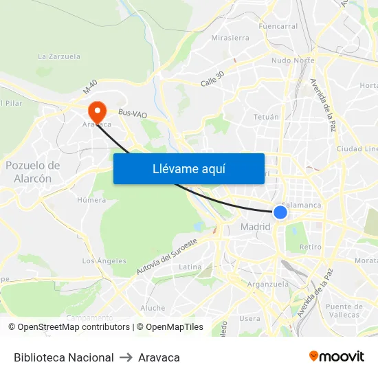 Biblioteca Nacional to Aravaca map