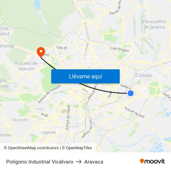 Polígono Industrial Vicálvaro to Aravaca map