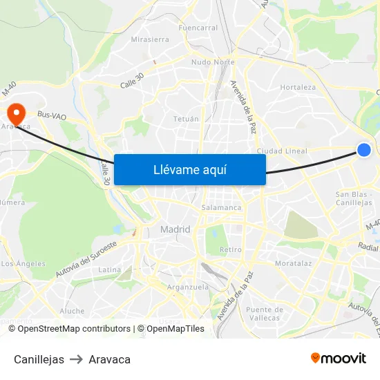 Canillejas to Aravaca map