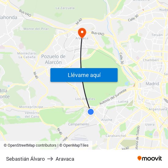 Sebastián Álvaro to Aravaca map