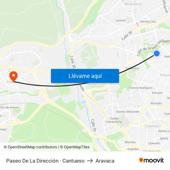 Paseo De La Dirección - Cantueso to Aravaca map