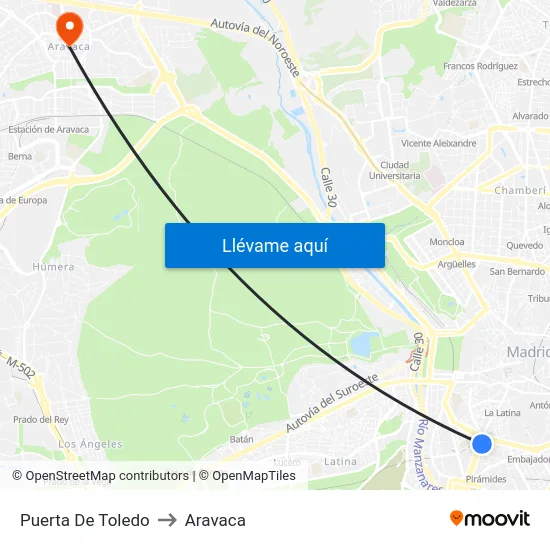 Puerta De Toledo to Aravaca map