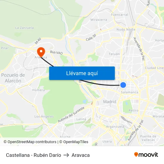 Castellana - Rubén Darío to Aravaca map