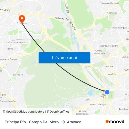 Príncipe Pío - Campo Del Moro to Aravaca map
