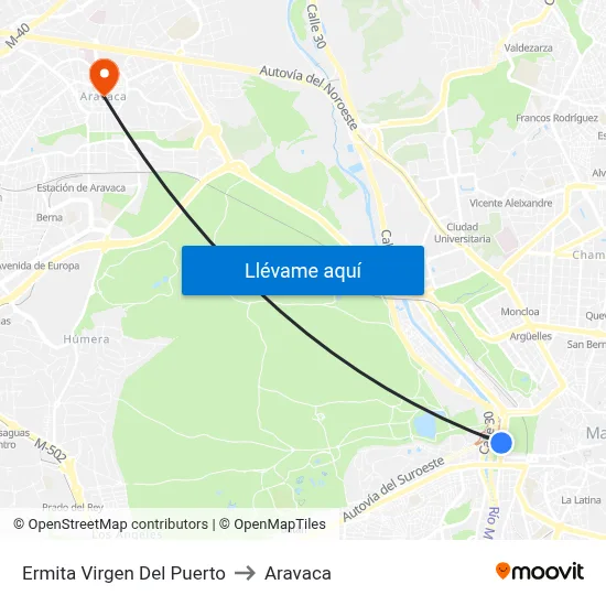 Ermita Virgen Del Puerto to Aravaca map