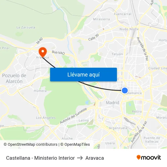 Castellana - Ministerio Interior to Aravaca map