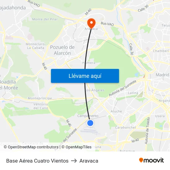 Base Aérea Cuatro Vientos to Aravaca map