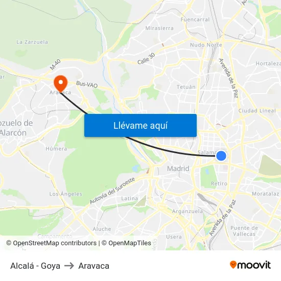 Alcalá - Goya to Aravaca map