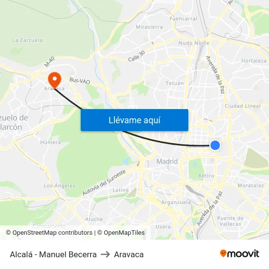 Alcalá - Manuel Becerra to Aravaca map