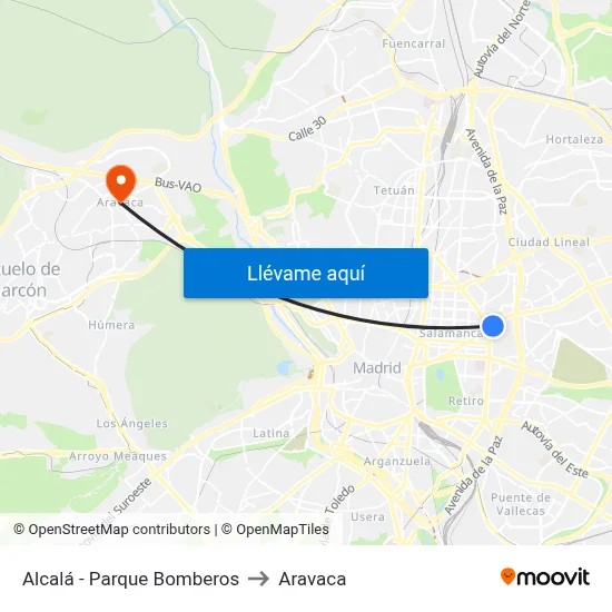 Alcalá - Parque Bomberos to Aravaca map