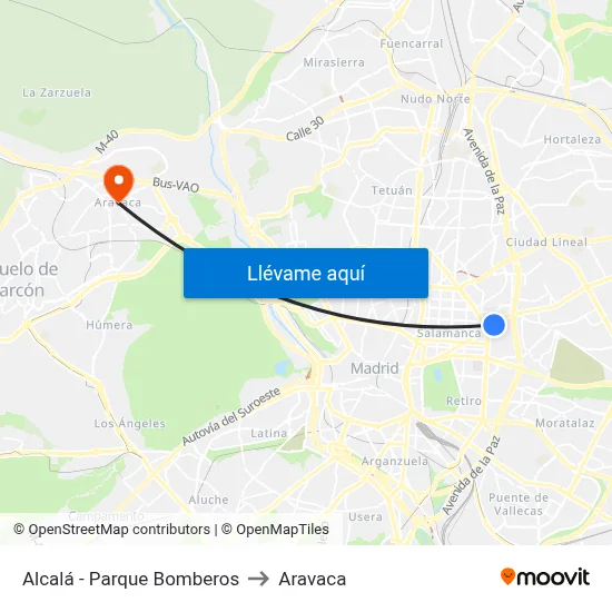 Alcalá - Parque Bomberos to Aravaca map