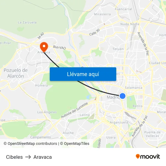 Cibeles to Aravaca map