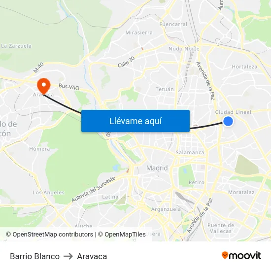 Barrio Blanco to Aravaca map