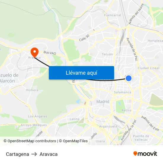 Cartagena to Aravaca map