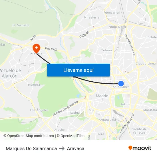 Marqués De Salamanca to Aravaca map