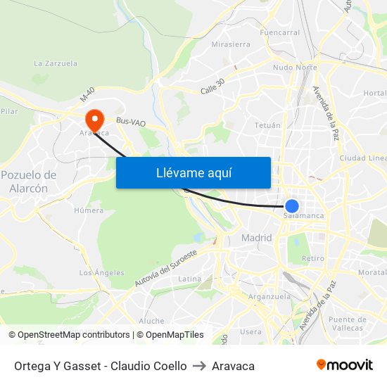 Ortega Y Gasset - Claudio Coello to Aravaca map