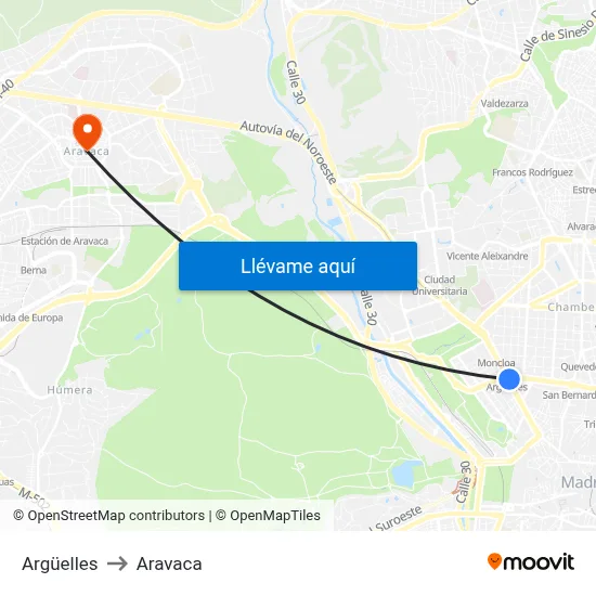 Argüelles to Aravaca map