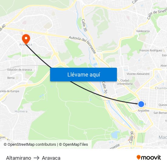 Altamirano to Aravaca map