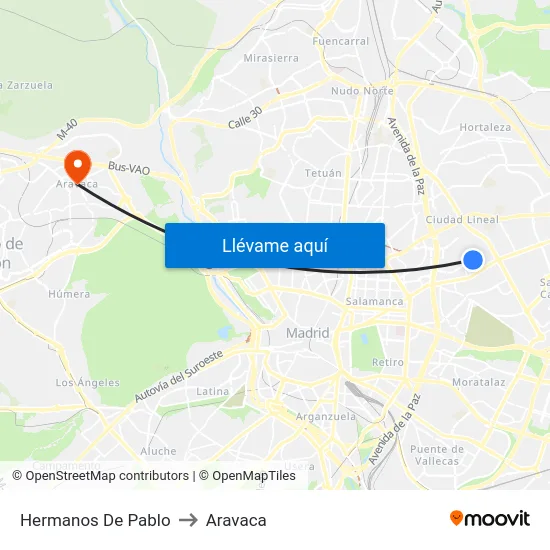 Hermanos De Pablo to Aravaca map