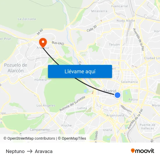 Neptuno to Aravaca map