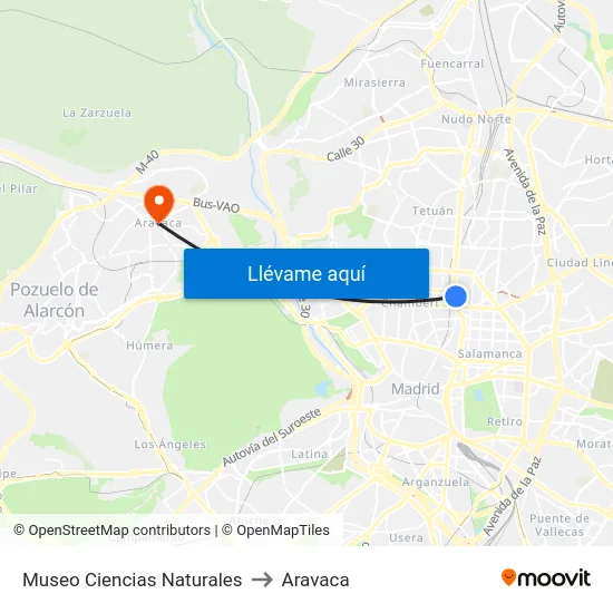 Museo Ciencias Naturales to Aravaca map