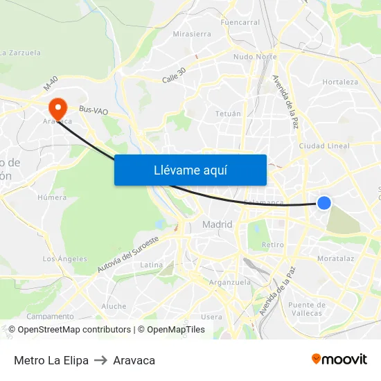 Metro La Elipa to Aravaca map