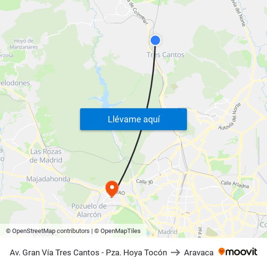 Av. Gran Vía Tres Cantos - Pza. Hoya Tocón to Aravaca map
