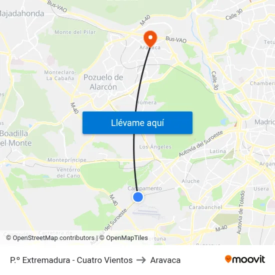 P.º Extremadura - Cuatro Vientos to Aravaca map