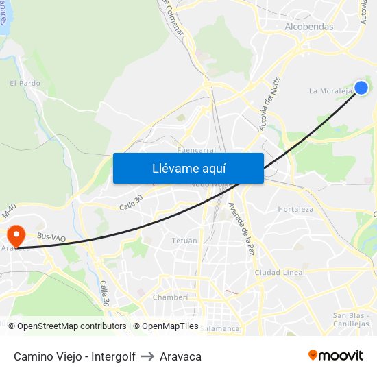 Camino Viejo - Intergolf to Aravaca map